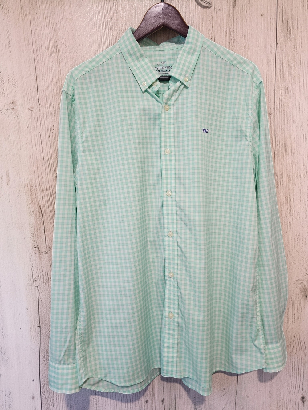 Vineyard Vines Performance Whale Shirt Mens Large Green Gingham Button Down